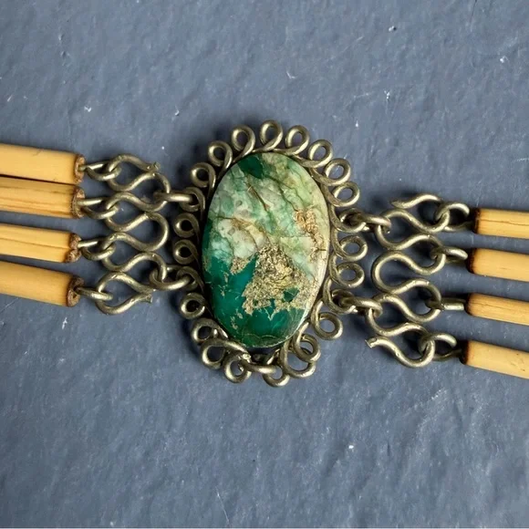 Vintage Peruvian Bamboo and Jasper  Bracelet - Picture 3 of 7